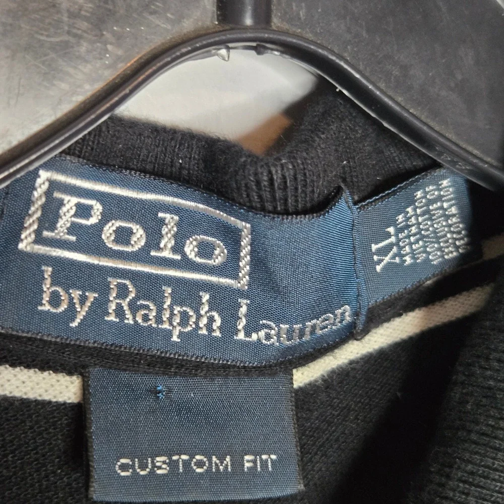 Polo Ralph Lauren Y2K Men XL Black Striped Polo Shirt Custom Fit White Pony Logo
